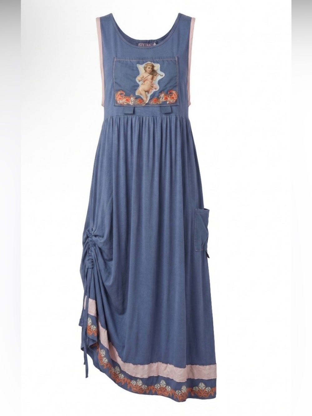 “Angel of Love “ Hand Crafted Navy Blue Maxi Dress with Pink & Orange Accents - Picture 4 of 6